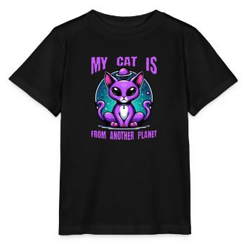 Chat astronaute Amoureux des chats - T-shirt bio MINI CREATOR Stanley/Stella Enfant - noir - Devant - Mikhail (115cm)