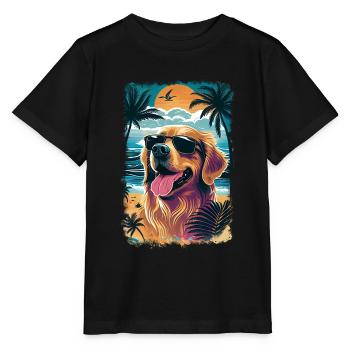 Golden Retriever mit Sonnenbrille am Strand - Stanley/Stella Kinder T-Shirt MINI CREATOR  - Schwarz - Vorne - Mikhail (115cm)
