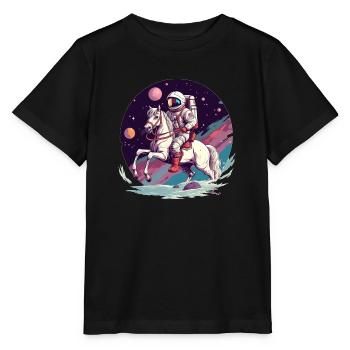 Astronat reitet auf Pferd im All - Stanley/Stella Kinder T-Shirt MINI CREATOR  - Schwarz - Vorne - Mikhail (115cm)
