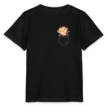 Affe in Tasche süße Affen in Brusttasche - Stanley/Stella Kinder T-Shirt MINI CREATOR  - Schwarz - Vorne - Mikhail (115cm)