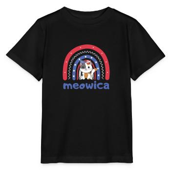 Katze für den vierten Juli USA Regenbogen Meowica - Stanley/Stella Kinder T-Shirt MINI CREATOR  - Schwarz - Vorne - Mikhail (115cm)
