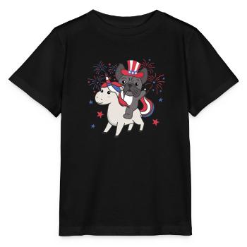 Hund mit Einhorn für den vierten Juli Feuerwerk - Stanley/Stella Kinder T-Shirt MINI CREATOR  - Schwarz - Vorne - Mikhail (115cm)