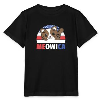 Katze für den vierten Juli USA Flagge Meowica - Stanley/Stella Kinder T-Shirt MINI CREATOR  - Schwarz - Vorne - Mikhail (115cm)