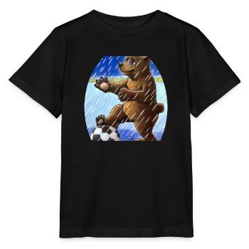 A bear playing football in the rain - Stanley/Stella MINI CREATOR Kids’ T-Shirt - black - Front - Mikhail (115cm)