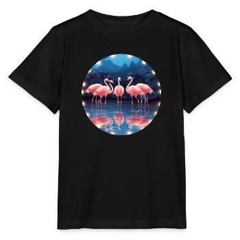 Flamingo Flock Tropical, Liebe Flamingos - Stanley/Stella Kinder T-Shirt MINI CREATOR  - Schwarz - Vorne - Mikhail (115cm)