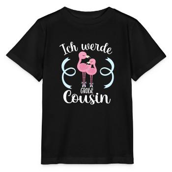 Bald Cousine Baby Flamingo Ich werde große Cousine - Stanley/Stella Kinder T-Shirt MINI CREATOR  - Schwarz - Vorne - Mikhail (115cm)