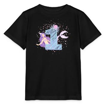 First Birthday Mermaid Girl Kids 1. - Stanley/Stella MINI CREATOR Kids’ T-Shirt - black - Front - Mikhail (115cm)