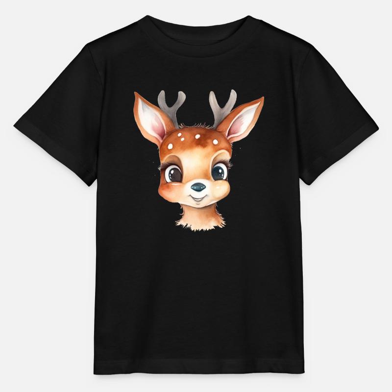 Dessin à l’aquarelle de cerf - T-shirt bio MINI CREATOR Stanley/Stella Enfant - noir