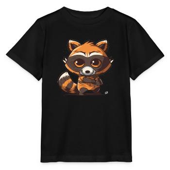 Whimsical Rascal: A Playful Raccoon with a Bandit - Stanley/Stella MINI CREATOR Kids’ T-Shirt - black - Front - Mikhail (115cm)
