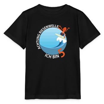 Achtung Riesenwelle Ich bin 5 - Stanley/Stella Kinder T-Shirt MINI CREATOR  - Schwarz - Vorne - Mikhail (115cm)