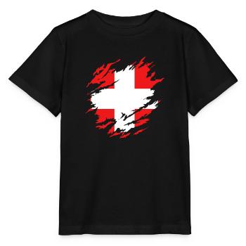 Schweizer Flagge unter Zerrissen - Stanley/Stella Kinder T-Shirt MINI CREATOR  - Schwarz - Vorne - Mikhail (115cm)