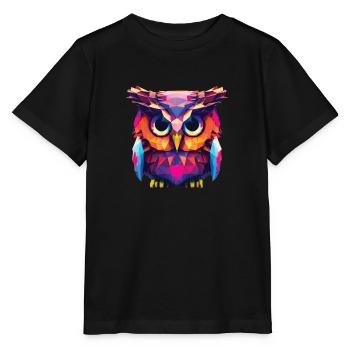Eule Polygon Kauz farbenfroh - Stanley/Stella Kinder T-Shirt MINI CREATOR  - Schwarz - Vorne - Mikhail (115cm)