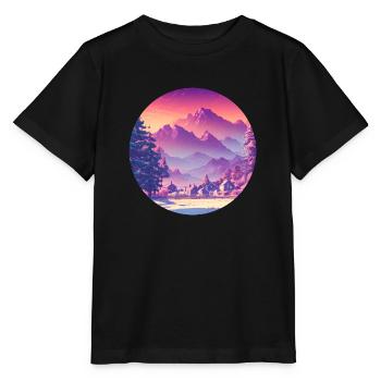 Small Town Mountains: Winter Wonderland (Circle) - Stanley/Stella MINI CREATOR Kids’ T-Shirt - black - Front - Mikhail (115cm)