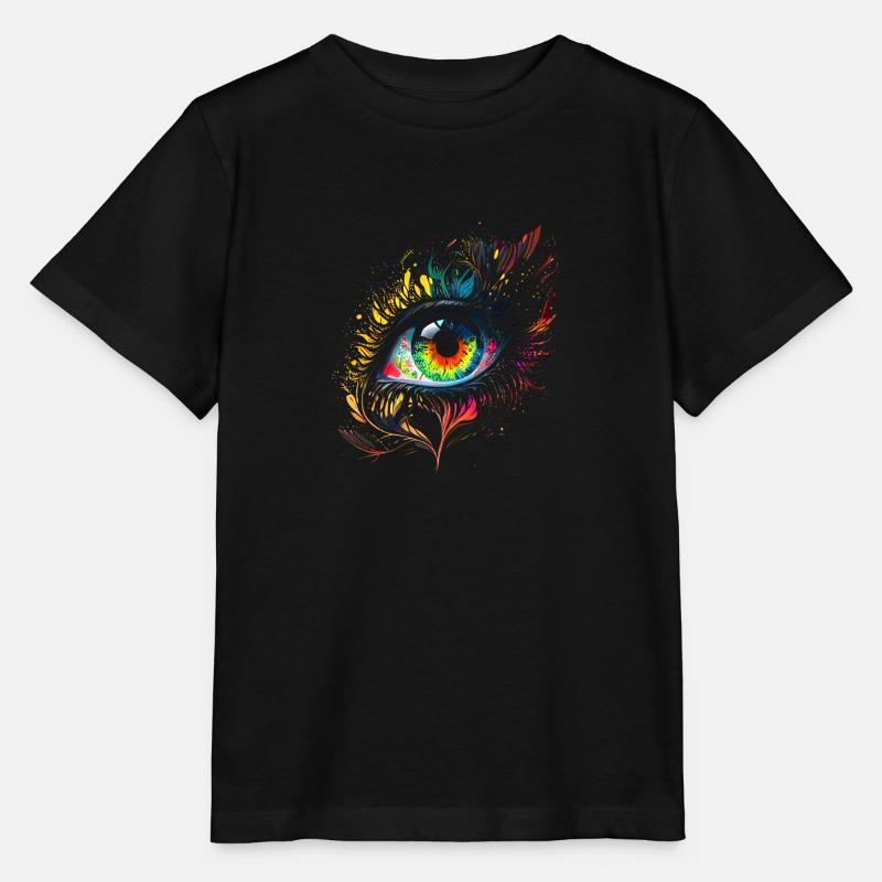 Œil psychédélique avec des détails colorés à l’aérographe - T-shirt bio MINI CREATOR Stanley/Stella Enfant - noir