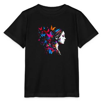 Œuvres d’art psychédéliques Papillons - Open Mind - T-shirt bio MINI CREATOR Stanley/Stella Enfant - noir - Devant - Mikhail (115cm)