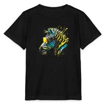 Zèbre coloré avec lunettes de soleil Graffiti Airbrush - T-shirt bio MINI CREATOR Stanley/Stella Enfant - noir - Devant - Mikhail (115cm)