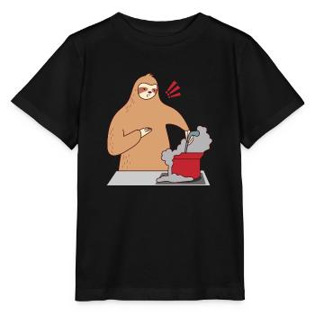 Paresseux cuisinant, s'endormant, ironique, - T-shirt bio MINI CREATOR Stanley/Stella Enfant - noir - Devant - Mikhail (115cm)
