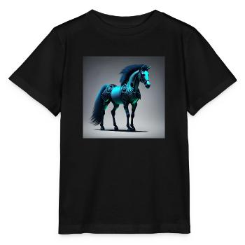 Blaues Cyborg-Pferd - Stanley/Stella Kinder T-Shirt MINI CREATOR  - Schwarz - Vorne - Mikhail (115cm)