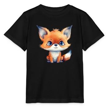 Fox Googly Eyes Watercolor Forest Animal - Stanley/Stella MINI CREATOR Kids’ T-Shirt - black - Front - Mikhail (115cm)