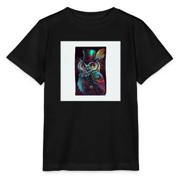 Autocollant Cool Owl - T-shirt bio MINI CREATOR Stanley/Stella Enfant - noir - Devant - Mikhail (115cm)