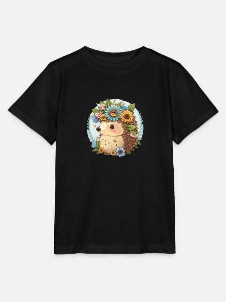 Flower Crown Hedgehog - Stanley/Stella MINI CREATOR Kids’ T-Shirt - black