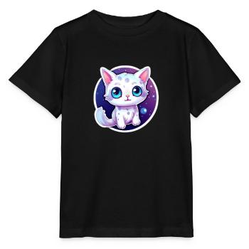 "Kitty in Space!" - Stanley/Stella MINI CREATOR Kids’ T-Shirt - black - Front - Mikhail (115cm)