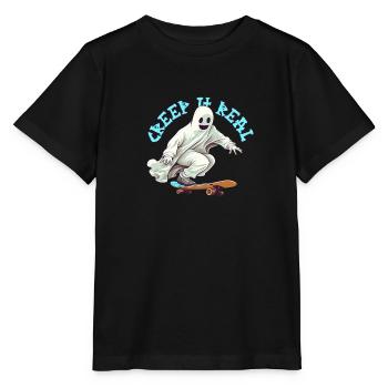 Drôle de fantôme de skateboard avec jeu de mots d’Halloween - T-shirt bio MINI CREATOR Stanley/Stella Enfant - noir - Devant - Mikhail (115cm)