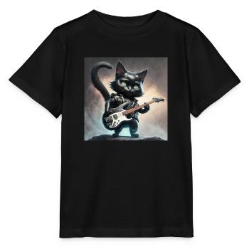 Rocker Guitar Glitter Cat: Cute & Rebellious - Stanley/Stella MINI CREATOR Kids’ T-Shirt - black - Front - Mikhail (115cm)