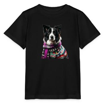 Border Collie Weihnachten - Stanley/Stella Kinder T-Shirt MINI CREATOR  - Schwarz - Vorne - Mikhail (115cm)