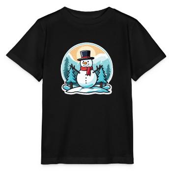 Dessin de Noël bonhomme de neige - T-shirt bio MINI CREATOR Stanley/Stella Enfant - noir - Devant - Mikhail (115cm)