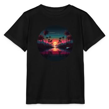 Vintage Sunset Graphic 70s Retrowave Illustration - Stanley/Stella MINI CREATOR Kids’ T-Shirt - black - Front - Mikhail (115cm)