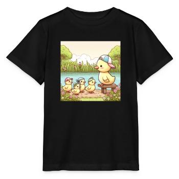 Cute ducks family at the pond - Stanley/Stella MINI CREATOR Kids’ T-Shirt - black - Front - Mikhail (115cm)