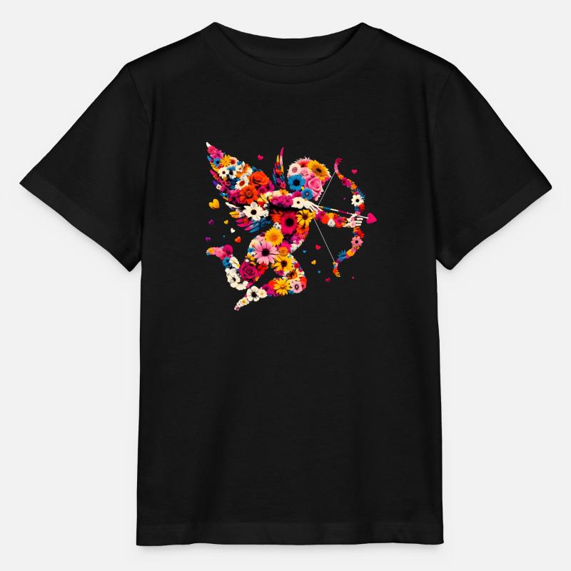 Cupidon fleuri tire des flèches d’amour - T-shirt bio MINI CREATOR Stanley/Stella Enfant - noir