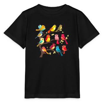 Oiseaux colorés sur les branches - T-shirt bio MINI CREATOR Stanley/Stella Enfant - noir - Devant - Mikhail (115cm)