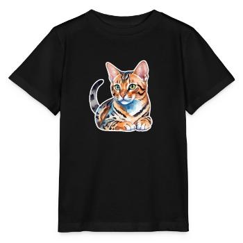 Bengal Cat Watercolors - Stanley/Stella MINI CREATOR Kids’ T-Shirt - black - Front - Mikhail (115cm)