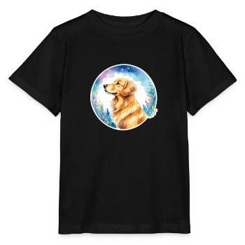 Aquarelles Golden Retriever - T-shirt bio MINI CREATOR Stanley/Stella Enfant - noir - Devant - Mikhail (115cm)