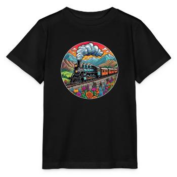 Train de chemin de fer nostalgique de locomotive fumante - T-shirt bio MINI CREATOR Stanley/Stella Enfant - noir - Devant - Mikhail (115cm)