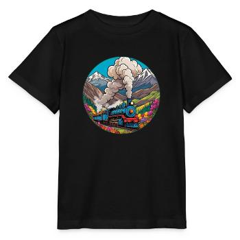 Train de chemin de fer nostalgique de locomotive fumante - T-shirt bio MINI CREATOR Stanley/Stella Enfant - noir - Devant - Mikhail (115cm)
