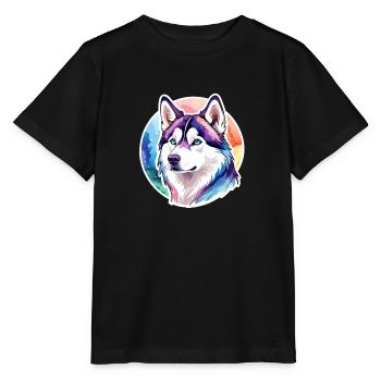 Husky de Sibérie Aquarelles - T-shirt bio MINI CREATOR Stanley/Stella Enfant - noir - Devant - Mikhail (115cm)