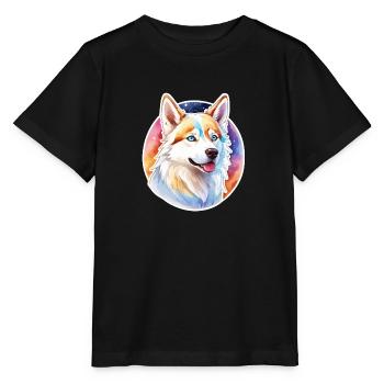 Husky de Sibérie Aquarelles - T-shirt bio MINI CREATOR Stanley/Stella Enfant - noir - Devant - Mikhail (115cm)