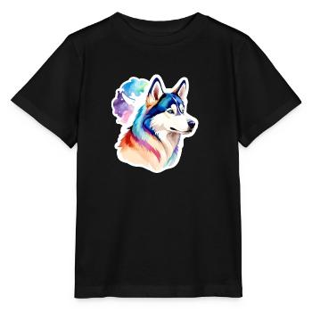Husky de Sibérie Aquarelles - T-shirt bio MINI CREATOR Stanley/Stella Enfant - noir - Devant - Mikhail (115cm)