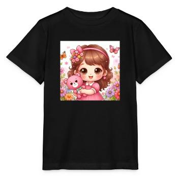 Kleines Mädchen mit ihrem Kuscheltier Teddybär - Stanley/Stella Kinder T-Shirt MINI CREATOR  - Schwarz - Vorne - Mikhail (115cm)