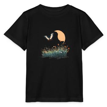 Ein Schmetterling fliegt über einer bunten Wiese - Stanley/Stella Kinder T-Shirt MINI CREATOR  - Schwarz - Vorne - Mikhail (115cm)