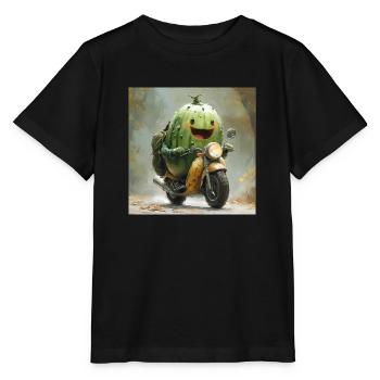 Lusitge cucumber rides a motorcycle - Stanley/Stella MINI CREATOR Kids’ T-Shirt - black - Front - Mikhail (115cm)