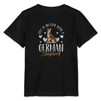 Deutscher Schäferhund Pfote Diensthund - Stanley/Stella Kinder T-Shirt MINI CREATOR  - Schwarz - Vorne - Mikhail (115cm)