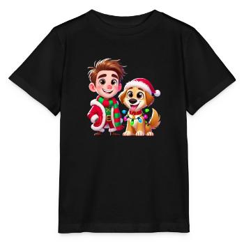 Christmas Cartoon Man and Dog - Stanley/Stella Kinder T-Shirt MINI CREATOR  - Schwarz - Vorne - Mikhail (115cm)