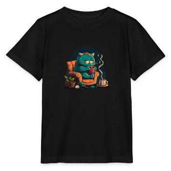 Verspielte Schnurrhaare: Eine schelmische Katze und ihr Garn - Stanley/Stella Kinder T-Shirt MINI CREATOR  - Schwarz - Vorne - Mikhail (115cm)