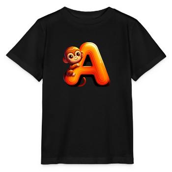 Cheerful monkey with glowing letter A - Stanley/Stella MINI CREATOR Kids’ T-Shirt - black - Front - Mikhail (115cm)