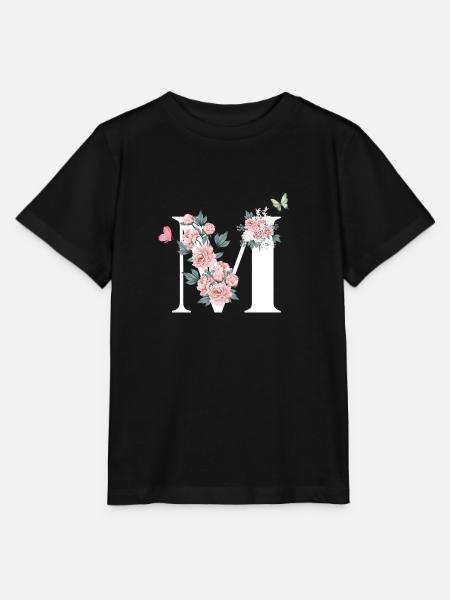 Buchstabe m rosa Blumen - Stanley/Stella Kinder T-Shirt MINI CREATOR  - Schwarz