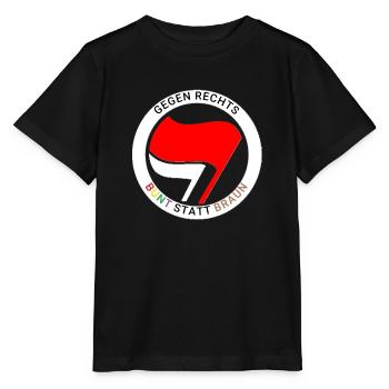 Antifa - Bunt statt Braun - weißer Ring - Stanley/Stella Kinder T-Shirt MINI CREATOR  - Schwarz - Vorne - Mikhail (115cm)